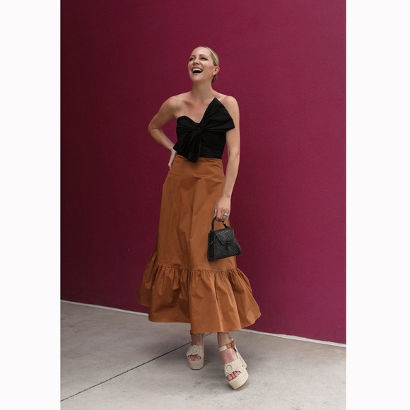 Anthropologie Hutch Bow-Tie Tiered Maxi Brown / Black Dress Sz 8 - Picture 2 of 8